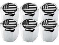 6 American flag USA United States black  chrome hex valve caps