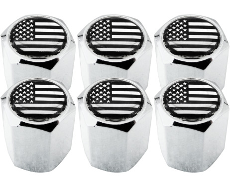 6 American flag USA United States black  chrome hex valve caps