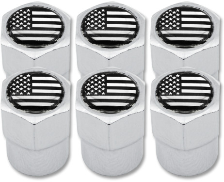 6 American flag USA United States black  chrome plastic valve caps