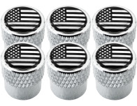 6 American flag USA United States black  chrome striated valve caps