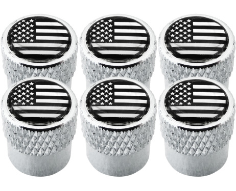 6 American flag USA United States black  chrome striated valve caps