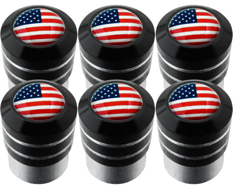 6 American flag USA United States black valve caps