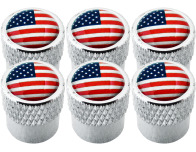 6 American flag USA United States striated valve caps