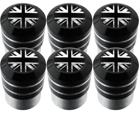 6 bouchons de valve Angleterre RoyaumeUni Anglais Union Jack British England noir  chrome black
