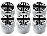 6 bouchons de valve Angleterre RoyaumeUni Anglais Union Jack British England noir  chrome strié