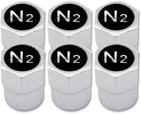6 bouchons de valve Azote N2 noir  chrome plastique