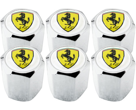6 bouchons de valve Ferrari blanc hexa