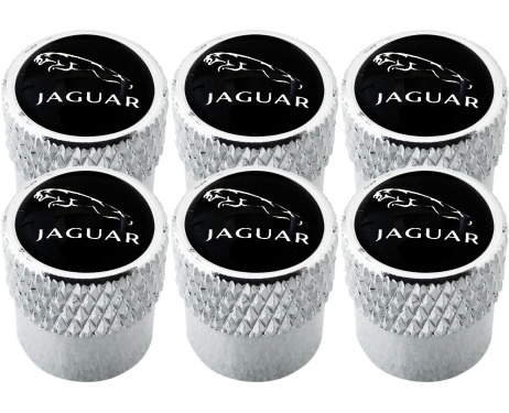 6 bouchons de valve Jaguar noir  chrome strié