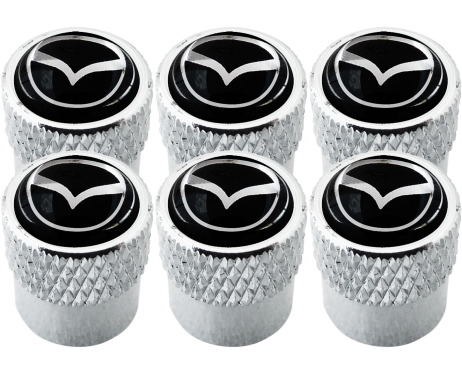 6 bouchons de valve Mazda grand noir  chrome strié