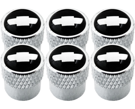 6 Chevrolet black  chrome striated valve caps