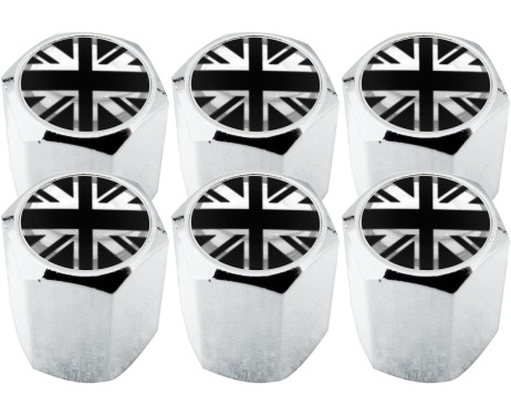 6 English UK England British Union Jack black  chrome hex valve caps