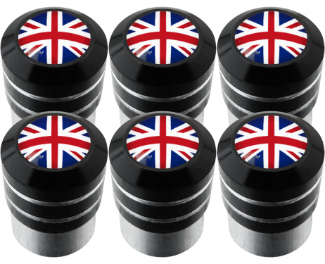 6 English UK England British Union Jack black valve caps