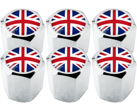 6 English UK England British Union Jack hex valve caps