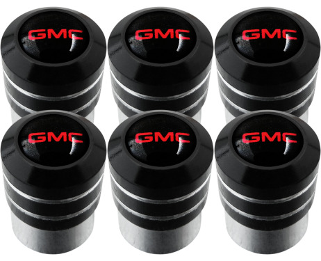 6 GMC red  black black valve caps