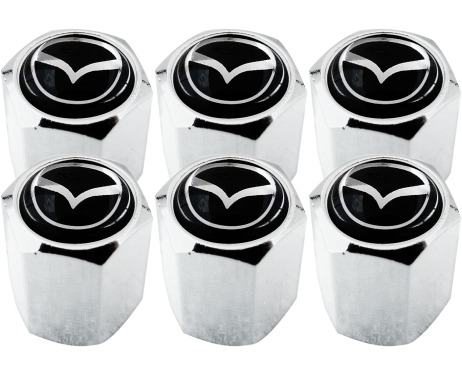6 Mazda big black  chrome hex valve caps