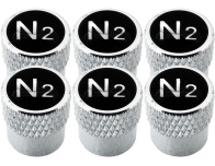 6 Nitrogen N2 black  chrome striated valve caps