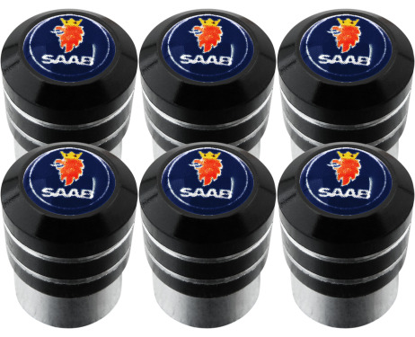 6 Saab black valve caps