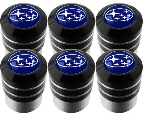6 Subaru blue black valve caps
