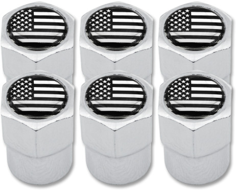 6 tapones de valvula Bandera de EEUU Estados Unidos negro  cromo plastico