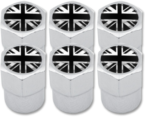 6 tapones de valvula Inglaterra Reino Unido Ingles Gran Bretana Jack negro  cromo plastico