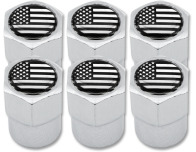 6 tapones de valvula USA Estados Unidos America negro  cromo plastico