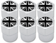 6 tappi per valvola Inghilterra Regno Unito Inglese Gran Bretagna nero  cromo plastica