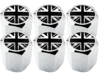 6 tappi per valvole Inghilterra Regno Unito Inglese Gran Bretagna nero  cromo hexa
