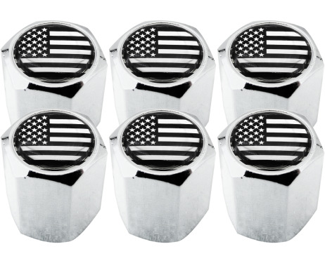 6 Ventilkappen Amerikanische Flagge USA Vereinigte Staaten schwarz  chromfarbig Hexa