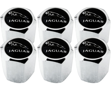 6 Ventilkappen Jaguar schwarz  chromfarbig Hexa