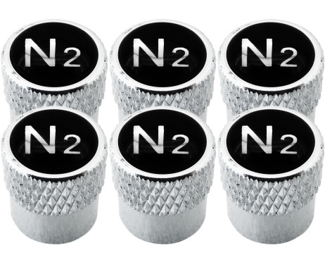 6 Ventilkappen Stickstoff N2 schwarz  chromfarbig gestreift