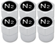 6 Ventilkappen Stickstoff N2 schwarz  chromfarbig Plastik