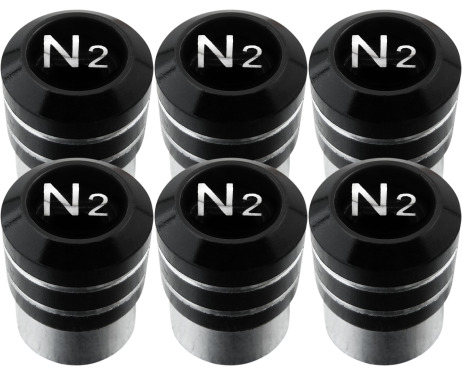 6 Ventilkappenn Stickstoff N2 schwarz  chromfarbig black