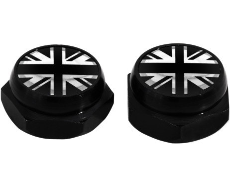 Nietenkappen für Nummernschilder Britische Flagge Großbritannien UK schwarz schwarz  chromfarbig